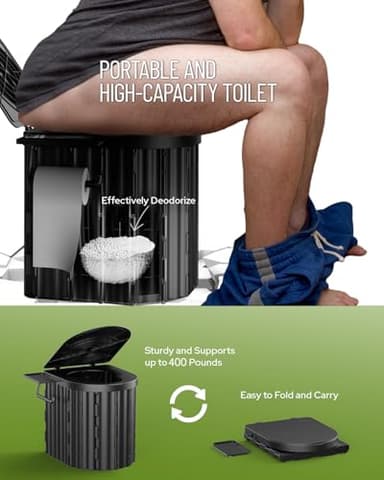 Camping Toilet with Pop-Up Privacy Tent and Liquid Waste Gel, Portable Toilet for Camping with Large Tent, Ergonomic Potty Provides Enhanced Comfort, Suitable for All Ages - Image 5