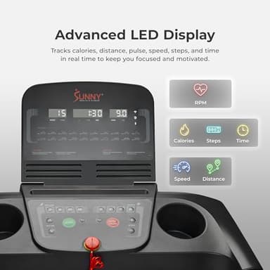 Sunny Health & Fitness Active 400 Smart Auto Incline Treadmill – Foldable Running Machine w/Bluetooth, Wi-Fi, 15-Level Incline, Shock Absorption & SunnyFit Fitness App - SF-T724012 - Image 8