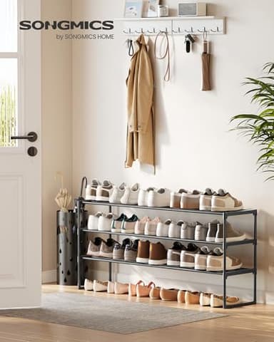 SONGMICS Shoe Rack, 3-Tier Shoe Organizer, Metal Storage Shelf, Upright or Upside Down, for 20-24 Pairs, Stackable, for Entryway, 11.8 x 46.1 x 21.7 Inches, Black ULSA033B01 - Image 4