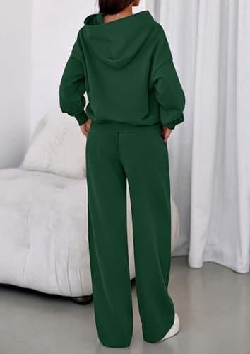 PRETTYGARDEN Womens Sweatsuits 2 Piece Set 2025 Casual Winter Long Sleeve Hoodie Loose Wide Leg Sweatpants Fall Tracksuit (Dark Green,Large) - Image 4