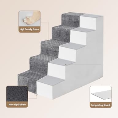 EHEYCIGA Dog Stairs for High Bed 22.5" H, 5-Step Dog Steps for Bed, Pet Steps for Small Dogs and Cats, Non-Slip Balanced Pet Ramp Indoor, Grey - Image 3