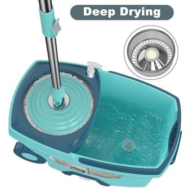 Spin Mop and Bucket System, Mop and Bucket with Wringer Set,Mops for Floor Cleaning,Household Supplies Tools with 6 Replacement Refills,61" Extended Handle for Household Hardwood Floor - Green - Image 3