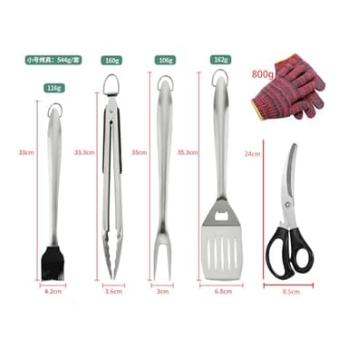 BleezeBlessz BBQ Gift Tool Set 6 Piece BBQ Accessories with Spatula, Fork, Brush, Protective Gloves, Scissors and Grill Tongs - Heavy Duty, Stainless Steel - Image 2