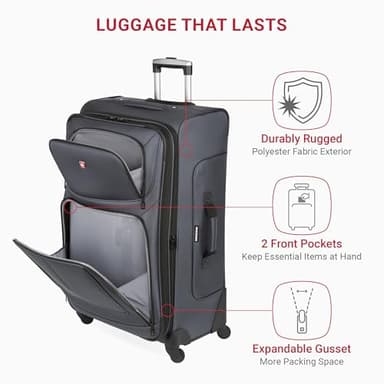 SwissGear Sion Softside Expandable Luggage, Dark Grey, Checked-Large 29-Inch - Image 4