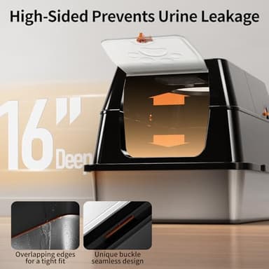 Eosarcu Stainless Steel Cat Litter Box with Lid, 180° Flip-Top XL Extra Large Enclosed Litter Box, Covered Metal High Sided Litter Pan with Steps & Scoop, Easy Cleaning, Odor Control,Non-Sticky-Black - Image 6