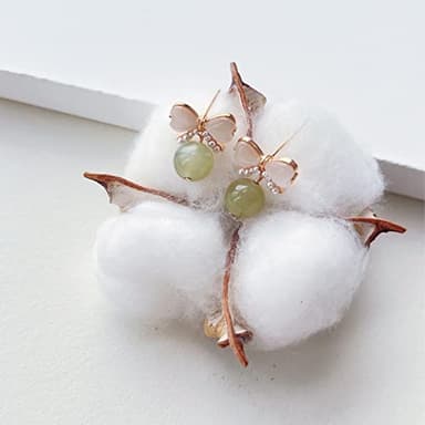 LOOYUUPEE Natural Hetian Jade Bow Earrings, Dainty Green Real Jade Charm Pendant Jewelry Studs, Handmade Ear Stud Earrings Hoop Earrings for Women (925 Sterling Silver with Gold Plated) - Image 8