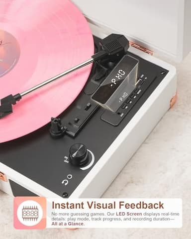 Vinyl Record Player with Built-in Speakers Vintage 3-Speed Portable Suitcase Bluetooth Turntables with USB Recording Belt-Driven LP Player Support AUX/RCA/Headphone Jack, Purple Leather - Image 2