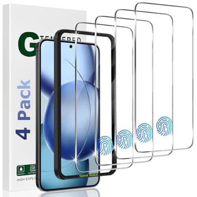 SURFCUZ [4 Pack] Screen Protector For Samsung Galaxy S24 / S25 [Tempered Glass] [Japan Glass with 9H Hardness] Fingerprint unlock with installation frame HD clear Screen Protector - Image 1