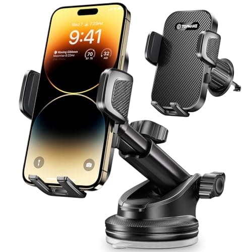 Topmake Car Phone Holder Mount,【2025 Upgrade】 3-in-1 Cell Phone Holder for Car, Dashboard Windshield, Suction Cup Hands-Free Car Phone Stand, Automobile Cradles Universal,Black - Image 1