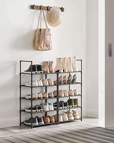 SONGMICS Shoe Rack, 10 Tier Shoe Shelf, Shoe Storage Organizer, Space-Saving, 11 x 17.7 x 68.1 Inches, Metal Frame, Non-Woven Fabric Shelves, for Entryway, Bedroom, Black ULSH010B02 - Image 2