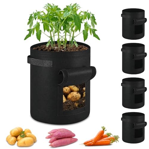 5 Pack Potato Growing Bags, 10 Gallon Non-Woven Gardening Bags with Reinforced Handles, Heavy Fabric Planters with Harvest Window, Great for Growing Tomatoes, Vegetables, and Fruits in the Garden - Image 1
