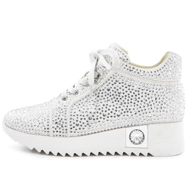 FINDVELL Women's Fashion Glitter Sneakers Platform Wedge Shoes Sparkly Rhinestone High Top Sneakers Trendy Sequin Shoes Wedding Bride Dress Size 11 White - Image 2