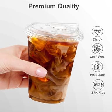 Dealusy 100 Pack - 16 oz Clear Plastic Cups with Lids, Sturdy & Food Safe Iced Coffee Cups with lids, Disposable Plastic Smoothie Cups for Cold Drinks, Sip Lids - Image 4