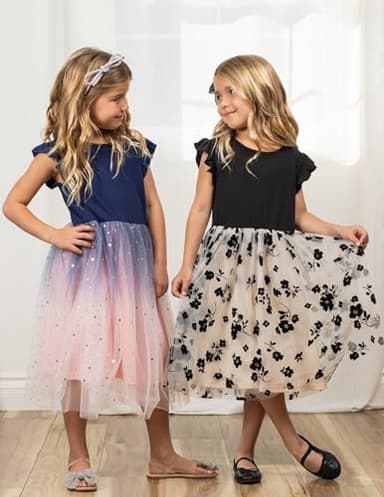 Arshiner Baby Girl Tulle Dress Toddler Flutter Sleeve Tutu Gown Flower Girl Wedding Birthday Party Dresses (Black Flower, 5T) - Image 6