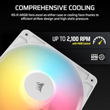 Corsair RS120-R ARGB 120mm PWM ARGB Reverse Fans – Reverse Rotor, +5V ARGB Connections, Eight RGB LEDs, High Static Pressure, Daisy-Chain, Magnetic Dome Bearing, Zero RPM Mode – Triple Pack – White - Image 6