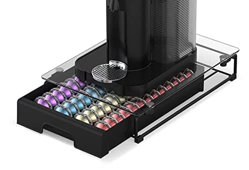 EVERIE Crystal Tempered Glass Organizer Drawer Holder Compatible with Nespresso Vertuo Capsules, Compatible with 40 Big or 52 Small Vertuoline Pods, 12'' Wide by 15.6'' Deep by 3.5'' High - Image 1