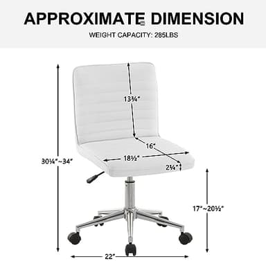 Furnimart Faux Leather Mid-Back Armless Office Desk Adjustable Task Chair Home Office Chair Small Swivel Chair Dorm Chair with Smooth Casters (PU White) - Image 2