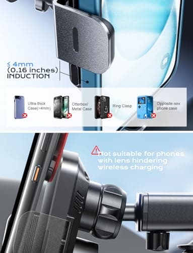 CHGeek Wireless Car Charger, 15W Fast Charging Auto Clamping Car Charger Phone Mount Phone Holder fit for iPhone 16 15 14 13 12 Pro Max 11 XR XS, Samsung Galaxy S24 Ultra S23 S22 S21, S20, S10+, Black - Image 4
