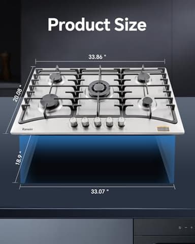 Ranein 5-Burner Gas Cooktop, 34-Inch Gas Stove Top Compatible with Thermocouple Protection, Built-in Gas Stove, 304 Stainless Steel Panel, Compatible with NG&LPG for Apartment and Indoor - Image 6
