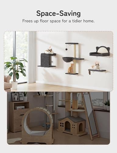 PLEKER Cat Wall Shelves 5-in-1 Modern Climbing Wall Furniture Set for Cats with Scratching Posts, Cat Bed & Sofa, Space-Saving Perch for 16" Drywall, Gray - Image 4