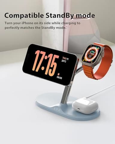 3-in-1 Wireless Charging Station for Apple Devices - Fast Charging Station for iPhone and Watch, Stable Charger Stand for iPhone 12-15 & iPhone 16 & iWatch & AirPods, Adapter Not Included - Image 7