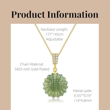 LOOYUUPEE Natural Hetian Jade Necklace for Women, Daisy Pendant Necklace Delicate Temperament Necklace Choker Pendant Jewelry Necklace Handmade Jewelry (S925 Sterling Silver Gold Plated) - Image 2