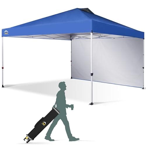 CROWN SHADES 12x12 Pop Up Canopy Tent Instant Commercial with 150D Silver Coated Fabric Including 1 Removable Sidewall, 4 Ropes, 8 Stakes, Weight Bags, STO 'N Go Bag, Blue - Image 1