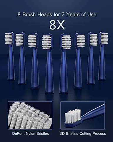 AJELU IPX7 Waterproof Sonicare Electric Toothbrush, 2-Hour Fast Charge with Intelligent Time Reminder, 5 Modes, 8 Brush Heads, Travel, Indoor, Outdoor, Blue - Image 7