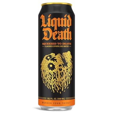 Liquid Death, Squeezed to Death, Orange-Flavored Sparkling Water, 8-Pack (19.2oz Cans), Low Calorie & No Artificial Sweeteners - Image 2