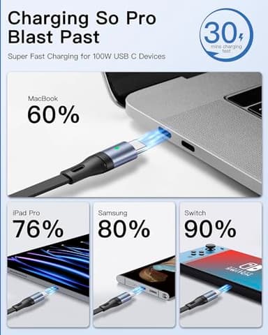 Retractable USB C Cable 100W, [2Pack 4Ft] LED USB C to USB C Cable 5A Fast Charging Cable,Type C to Type C Charger Cord,USB C Cord for iPhone 17/16/15/Pro/Pro Max/Plus iPad MacBook Galaxy Pixel PS5 - Image 3