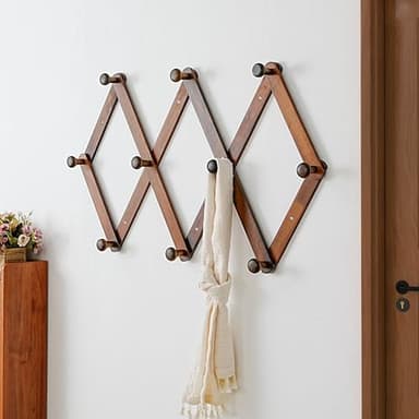 Dseap Expandable Coat Rack (Larger Version) - 24” High, Anti-Slip, Ultra Heavy Duty Wooden Accordian Wall Hanger with 10 Study Peg Hooks for Clothing Hats Jackets Bags, Brown - Image 9