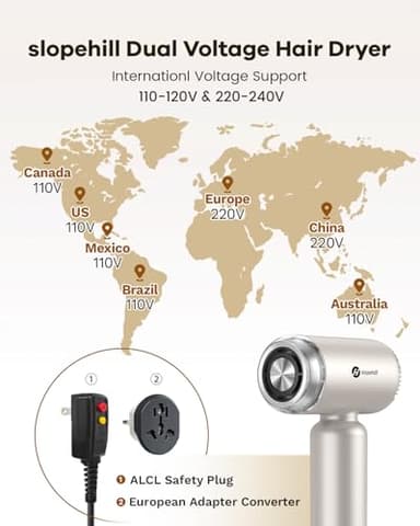 slopehill Travel Dual Voltage Hair Dryer with Diffuser, Ionic Blow Dryer for Women, High-Speed Fast Drying, Compact Lightweight Hair Blow Dryer,Portable Hairdryer European 110-120V/220-240V - Image 2