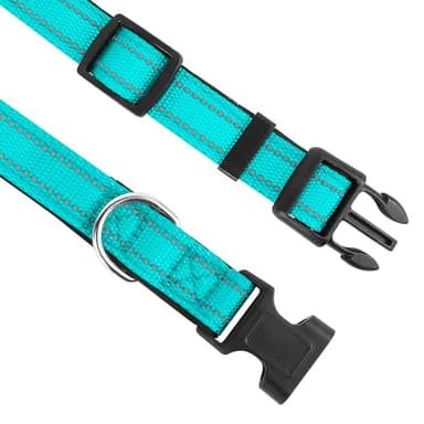 PWOD Reflective Dog Collar, Adjustable Soft Neoprene Padded Nylon Pet Collars with Buckle for Medium Dogs, Teal,M - Image 3