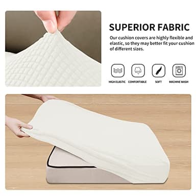 Easy-Going Stretch 4 Pieces Couch Cushion Covers for Sectional Sofa Left/Right L Shape Chaise Lounge Sofa Seat slipcover Anti-Slip Sofa Cover Soft (3 Seater + 1 Chaise, Cream) - Image 4