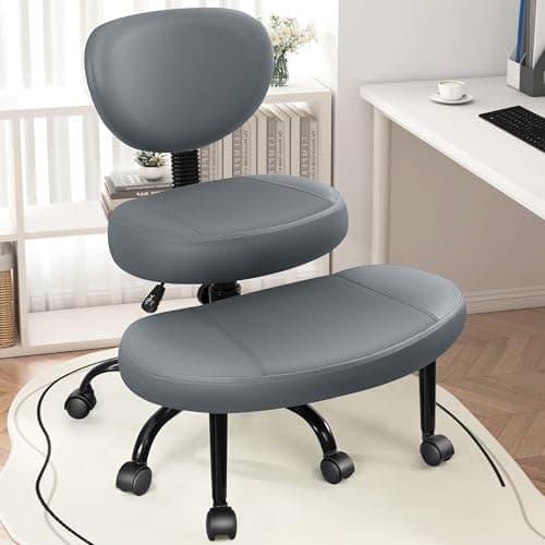 Primy Criss Cross Office Chair - ADHD Cross Legged Chair with Wheels - Adjustable Height Ergonomic Kneeling Desk Chairs for Meditation Yoga Home Office with Backrest, 360°Rotating Footrest -Dark Gray - Image 1