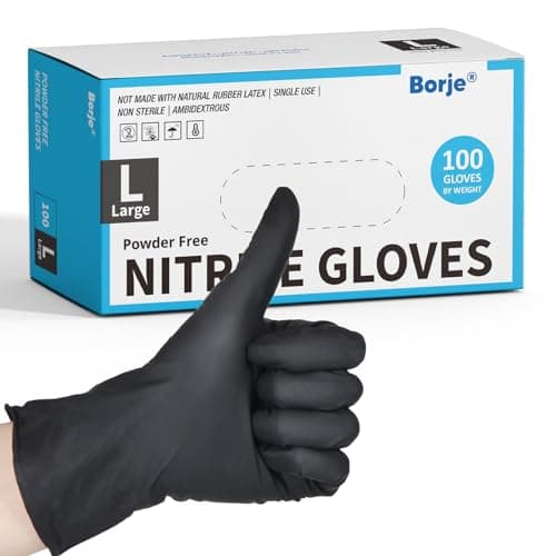 Borje Nitrile Gloves Large, 100 Count Disposable Gloves, Black, Latex-Free Powder-Free, Medical Exam, Food Safe, Cleaning, Cooking - Image 1