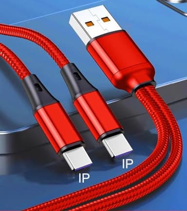 Grtoeud 4FT 2Pack Multi Splitter IP USB Charging Cable,2 in 1 Multiple Phone Charge Cable Nylon Cord,USB A to Dual Phone Port for Phone 14/13/12/11 Pro Max/XS Max/XR/X/8,iPad Pro,Red(Charging Only) - Image 3