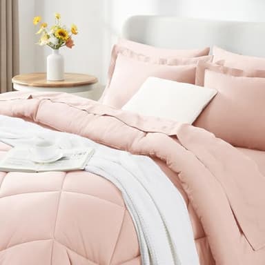 CozyLux King Size Comforter Set Blush Pink - 7 Pieces Bed in a Bag King, Luxury Soft Bed Set for All Seasons, Bedding Set with Down Alternative Comforter, Sheets, Pillowcases & Shams - Image 3
