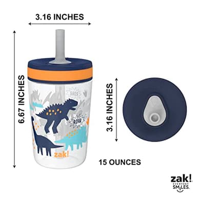 Zak Designs Kelso Toddler Cups For Travel or At Home, 15oz 2-Pack Durable Plastic Sippy Cups With Leak-Proof Design is Perfect For Kids (DinoRoar, Zaksaurus) - Image 8