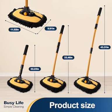 Yocada Car Wash Brush Mop 15° Curved with 43" Telescopic Aluminum Long Handle Microfiber Car Cleaning Mop for Car Wash Truck Boat Wheel with 1 Chenille Replacement Head - Image 2