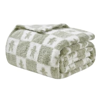 EMME Checkered Blanket Twin Size - 60"x80" Green Knit Blanket Soft Fluffy Patterned Throw Blankets for Couch, Sofa, Chair, Bed, Camping, Picnic, Travel - Image 8