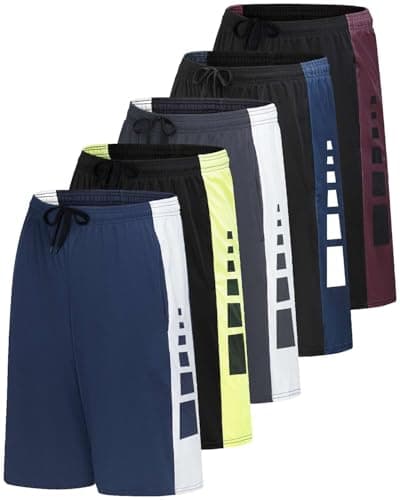Real Essentials Men’s 5 Pack: 9" Dry-Fit Shorts – Athletic Gym, Workout, Basketball, Running, Casual Lounge Active Pockets, Set 10, XL - Image 1