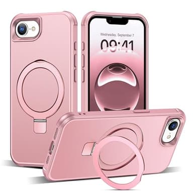SKYLMW Compatible with iPhone 16E Case with Invisible Magnetic O-Ring Stand Military-Grade Case for iPhone 16E 6.1" 2025 [Compatible with Mag-Safe][Great Grip Feeling], Rose Gold - Image 1