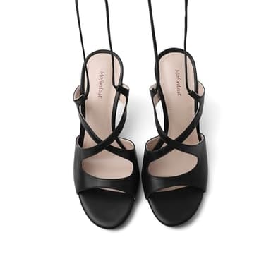 Mofirdast Black Lace Up Heeled Sandals for Womens Strappy Heels Open Toe Tie Up Stiletto Heels Party Prom Dressy Sandals Black Size 8.5 - Image 5