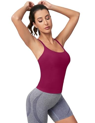 MathCat Workout Tank Tops for Women with Built in Bra, Sleeveless Gym Tops Seamless Racerback Athletic Yoga Shirts Magenta Purple - Image 2
