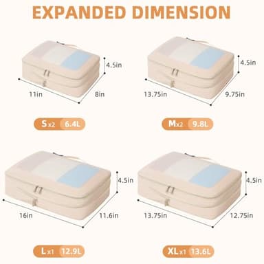 BAGAIL 4 Set/6 Set/8 Set Compression Packing Cubes Travel Accessories Expandable Packing Organizers (Square Mesh, 06-Beige) - Image 2