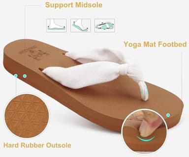 KuaiLu Flip Flops Women Arch Support Yoga Mat Comfortable Summer Beach Walking Thong Cushion Sandals Slip on Outfits Travel Essentials Orthotic Slides Indoor Outdoor Slippers Shoes White Khaki Size 9 - Image 6