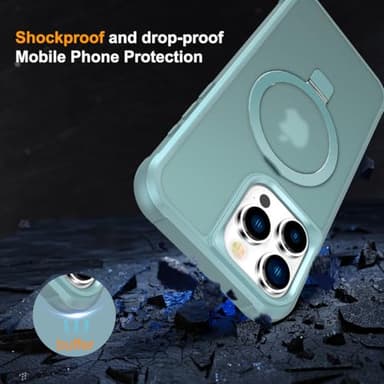 CHAOFEnG Magnetic Compatible with iPhone 16 Pro Max Case with Stand [Military Grade Drop Tested][Compatible with Magnet] Ring Translucent Slim Hard Back Soft Edge, Teal Green - Image 2