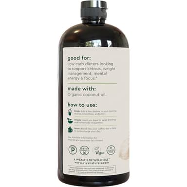 Viva Naturals Organic MCT Oil 32 fl oz - Best MCT Oil Organic for Coffee, MCT Coconut Oil Supports Energy & Mental Clarity, USDA Organic, Non-GMO, Paleo & Keto Certified, MCT Wellness - Image 8
