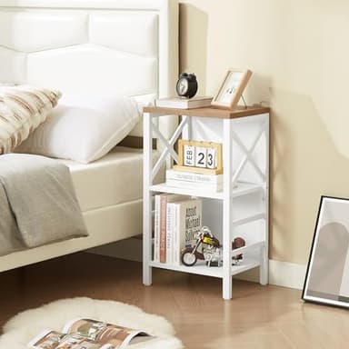 MNEETRUNG Small Bookshelf,3 Tier Industrial Bookcase with Metal Frame and Backboard,Low White Book Shelf,Book case for Small Spaces,Living Room,Bedroom and Home Office - Image 5